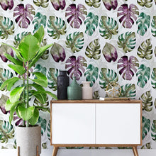 Load image into Gallery viewer, Tropical Watercolor Leaves Peel &amp; Stick Wallpaper N04207
