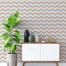 Load image into Gallery viewer, Chevron Orange and Blue Peel &amp; Stick Wallpaper N04213
