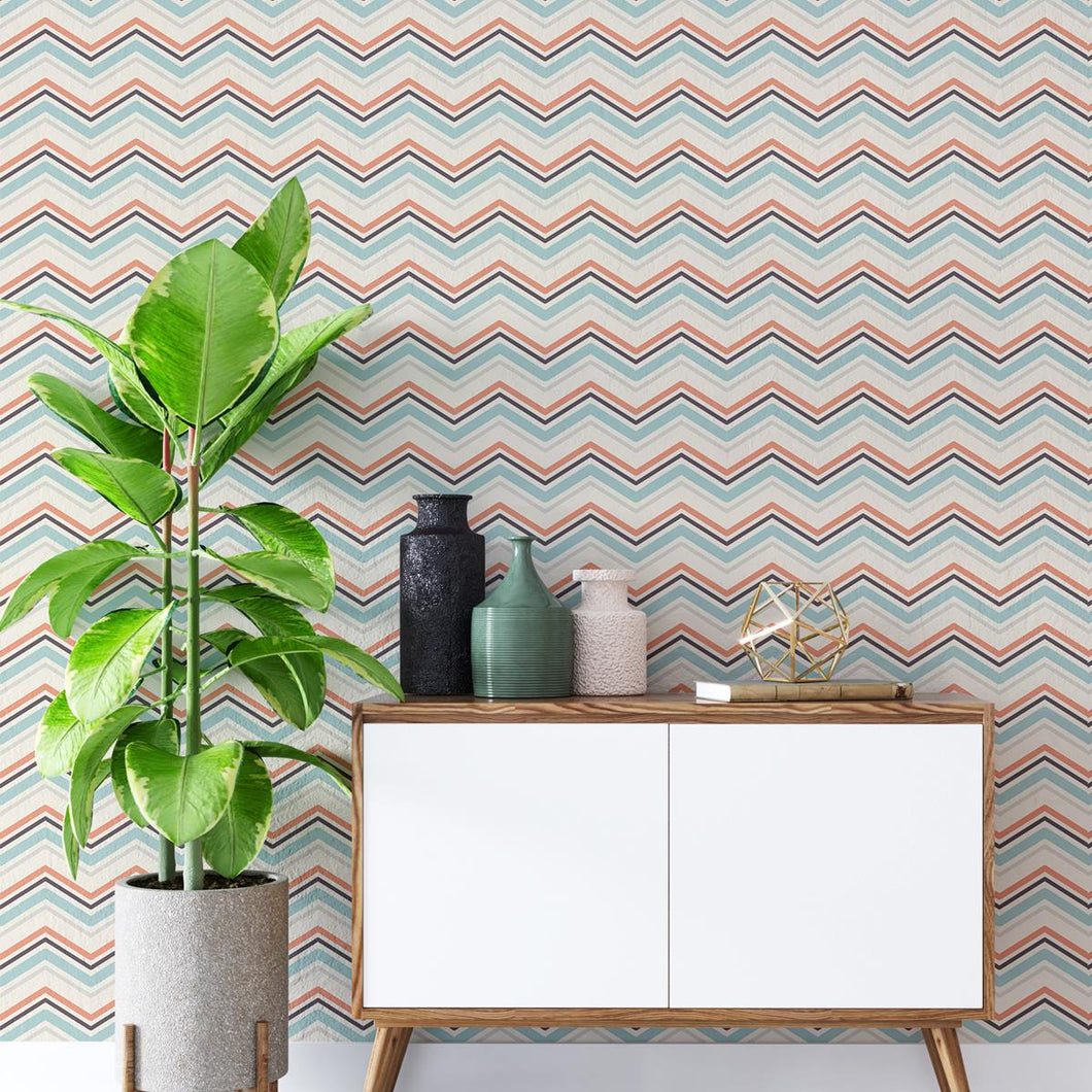 Chevron Orange and Blue Peel & Stick Wallpaper N04213