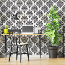 Load image into Gallery viewer, Damask Black and White Peel &amp; Stick Wallpaper N04220
