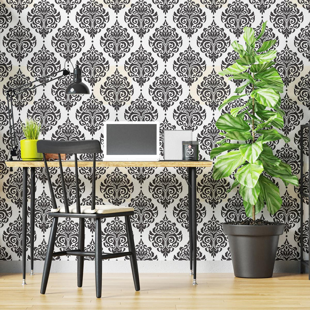 Damask Black and White Peel & Stick Wallpaper N04220