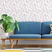 Load image into Gallery viewer, Feathers and Flowers Watercolor Pink Peel &amp; Stick Wallpaper N04239
