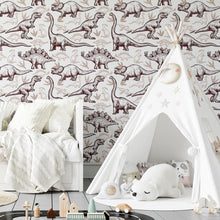 Load image into Gallery viewer, Brown and Beige Dinosaurs Peel &amp; Stick Wallpaper N04245
