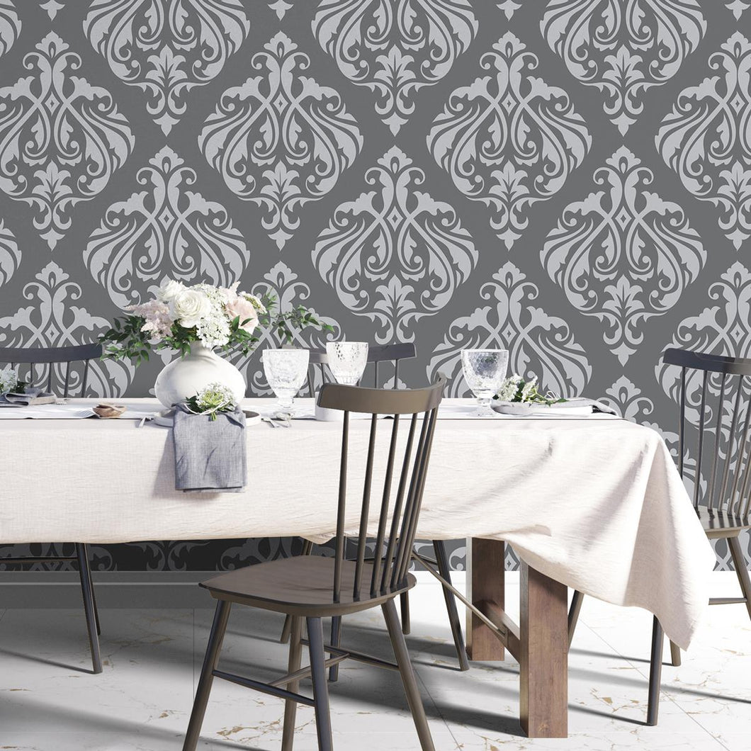 Damask Grey Peel & Stick Wallpaper N04252