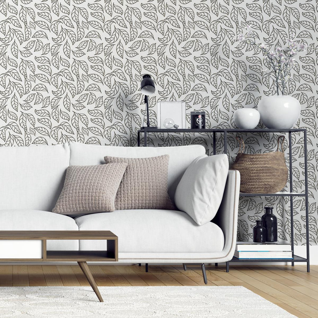 Leaves Black and White Peel & Stick Wallpaper N04263