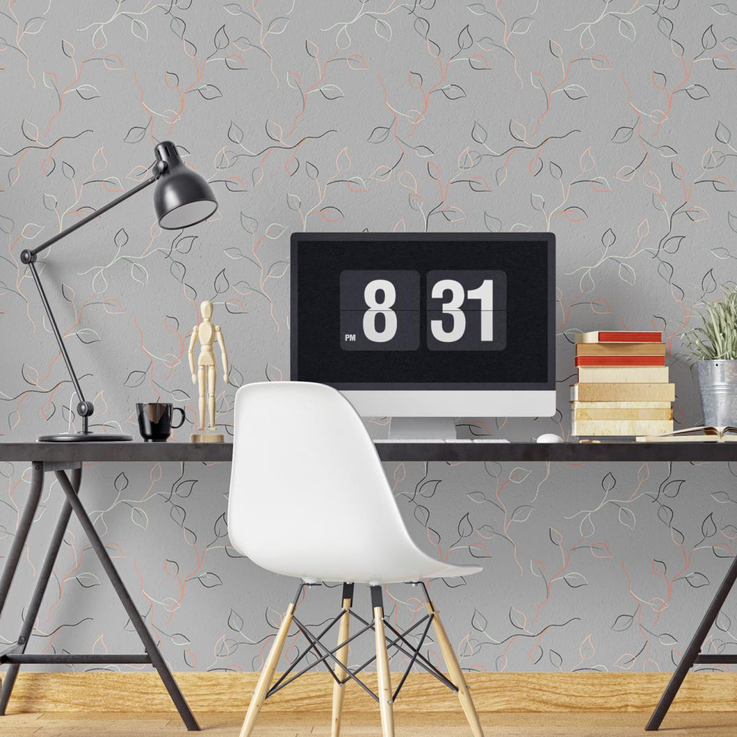 Leaves Grey Peel & Stick Wallpaper N04274