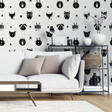 Load image into Gallery viewer, Cute Animals Gray Peel &amp; Stick Wallpaper N04293
