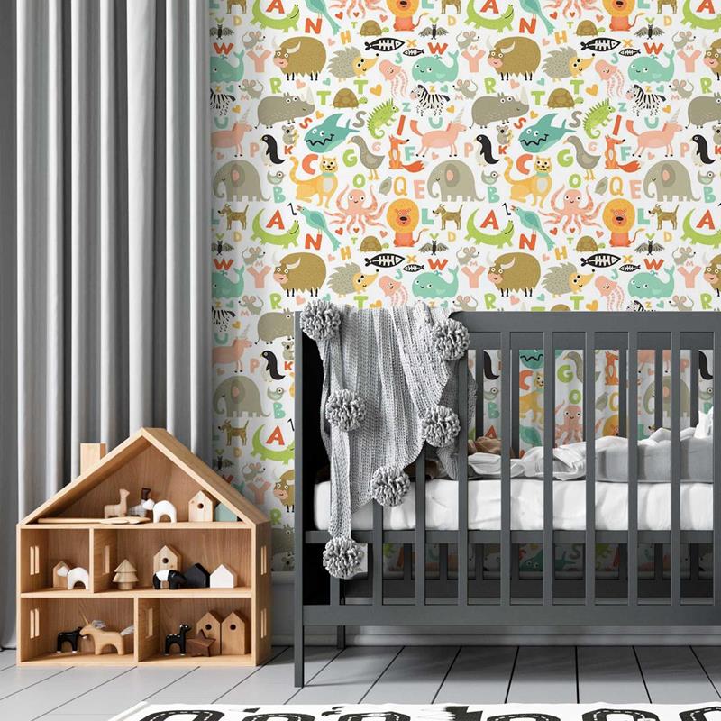 Animals and Letters Colorful Peel & Stick Wallpaper N05004