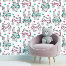 Load image into Gallery viewer, Cats and Bunnies Peel &amp; Stick Wallpaper N05008
