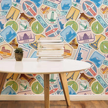 Load image into Gallery viewer, Colorful Countrys Postal Stamp Peel &amp; Stick Wallpaper N05019
