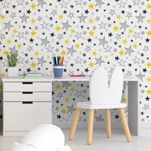 Load image into Gallery viewer, Cartoon Stars Black and Yellow Peel &amp; Stick Wallpaper N05026
