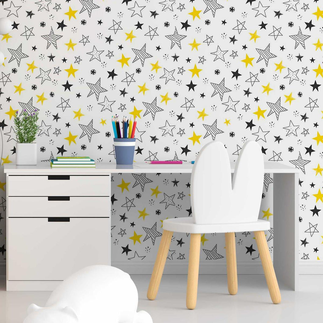 Cartoon Stars Black and Yellow Peel & Stick Wallpaper N05026