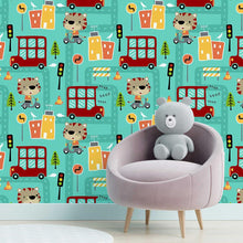 Load image into Gallery viewer, Tiger in the City Childlike Peel &amp; Stick Wallpaper N05028
