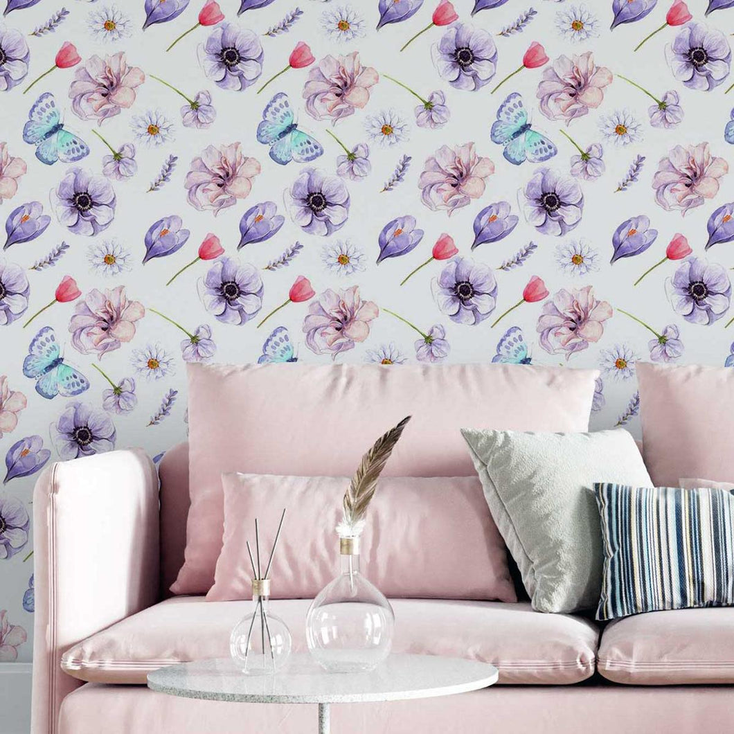 Lilac Flowers Watercolor Peel & Stick Wallpaper N05043