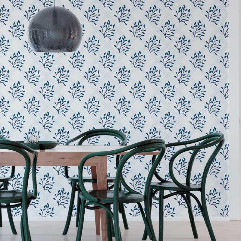 Geometrics Leaves Blue Peel & Stick Wallpaper N05081