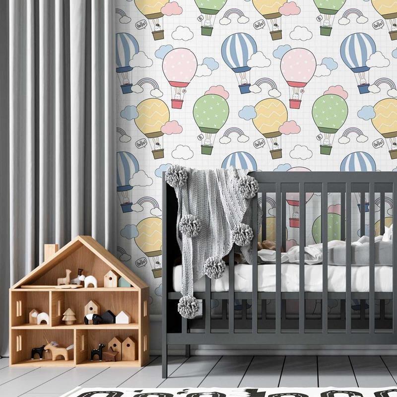 Grid Ballons and Bunnies Peel & Stick Wallpaper N05107