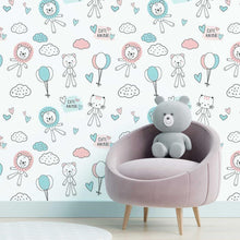 Load image into Gallery viewer, Stuffed Animals Ballons and Hearts Peel &amp; Stick Wallpaper N05108

