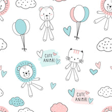 Load image into Gallery viewer, Stuffed Animals Ballons and Hearts Peel &amp; Stick Wallpaper N05108
