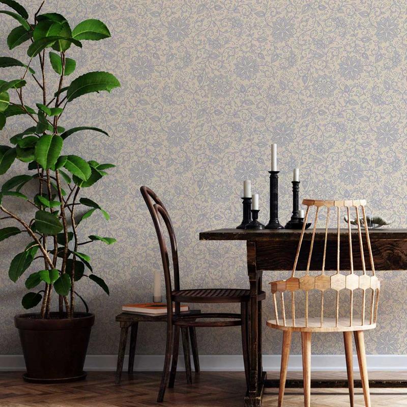 Floral Off White and Blue Peel & Stick Wallpaper N05117