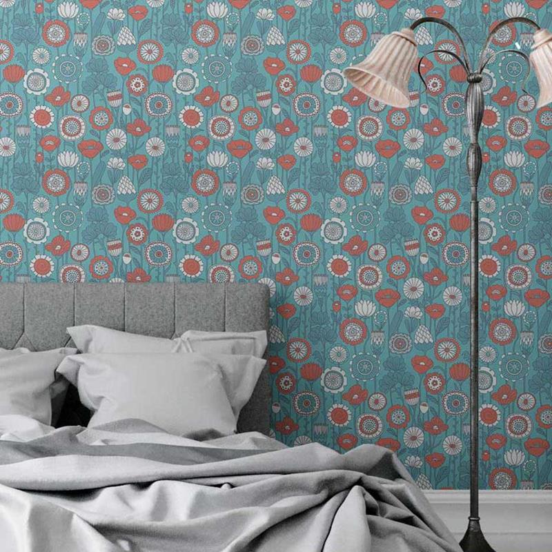 Blue and Red Floral Peel & Stick Wallpaper N05126