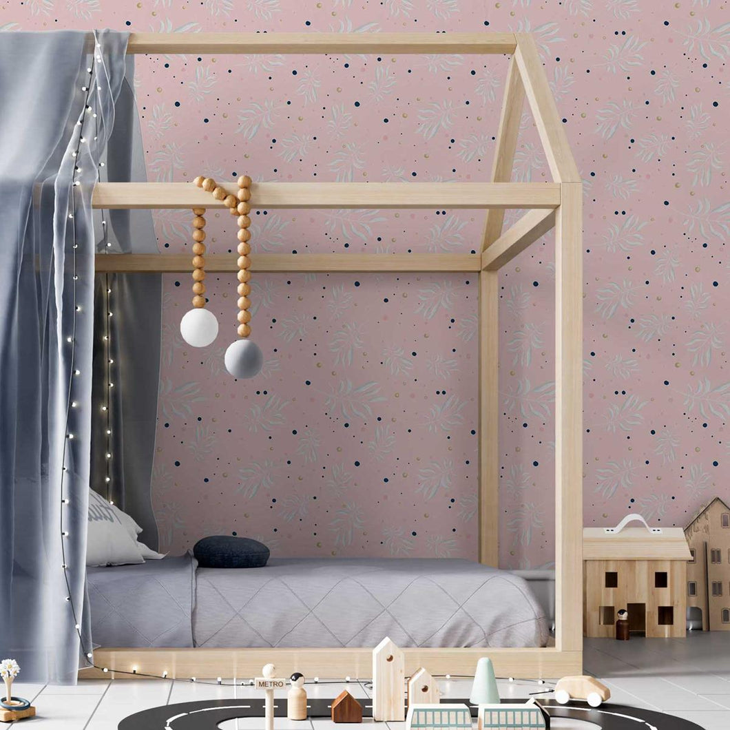 Leaves and Bubbles Pink Peel & Stick Wallpaper N05185