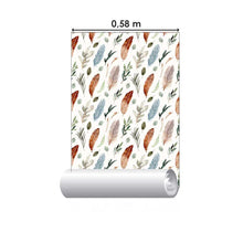 Load image into Gallery viewer, Watercolor Feather and Leaves Peel &amp; Stick Wallpaper N05192
