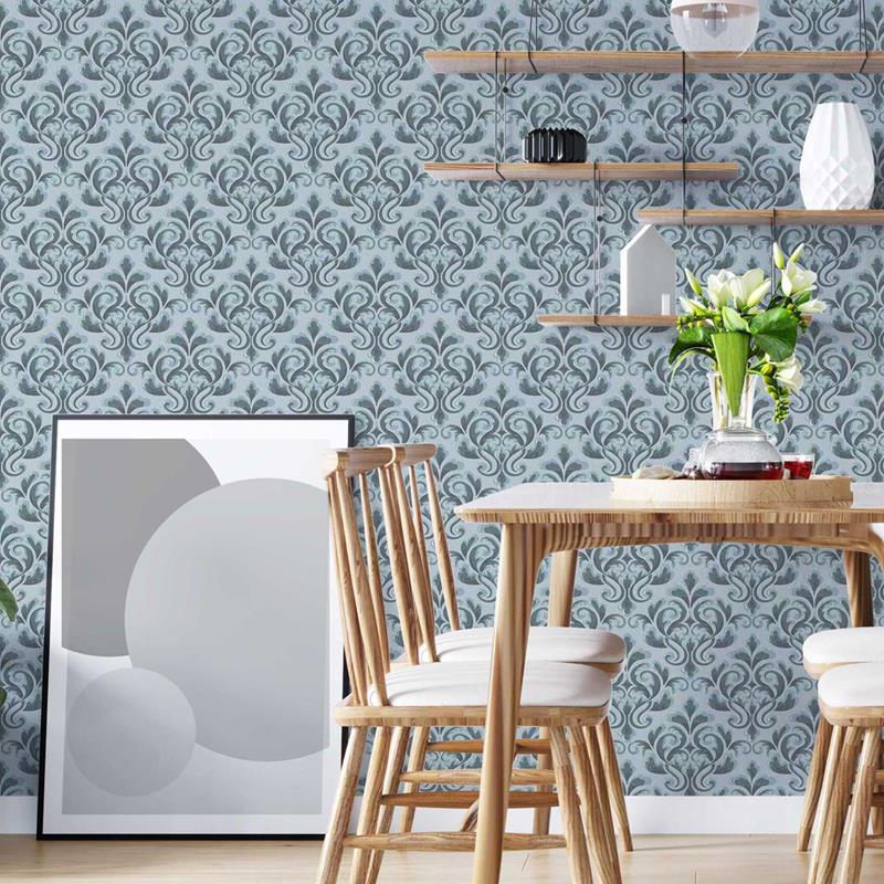 Damask Classic Grey Peel & Stick Wallpaper N05195