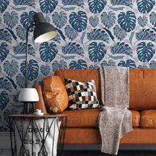 Load image into Gallery viewer, Leaves White Blue Peel &amp; Stick Wallpaper N05207
