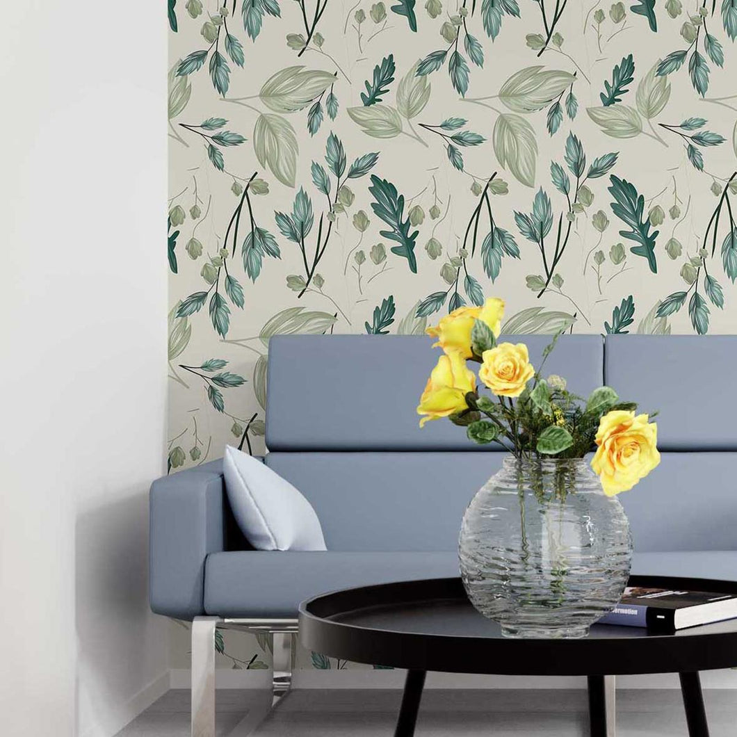 Green Leaves Fundo White Peel & Stick Wallpaper N05238