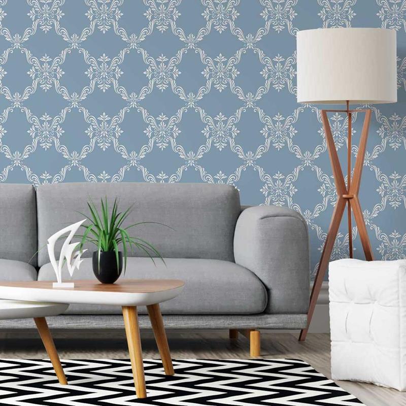 Damask White and Blue Peel & Stick Wallpaper N05239