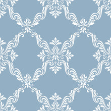 Load image into Gallery viewer, Damask White and Blue Peel &amp; Stick Wallpaper N05239
