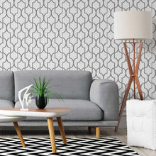 Load image into Gallery viewer, White &amp; Grey Geometric Peel &amp; Stick Wallpaper N05267
