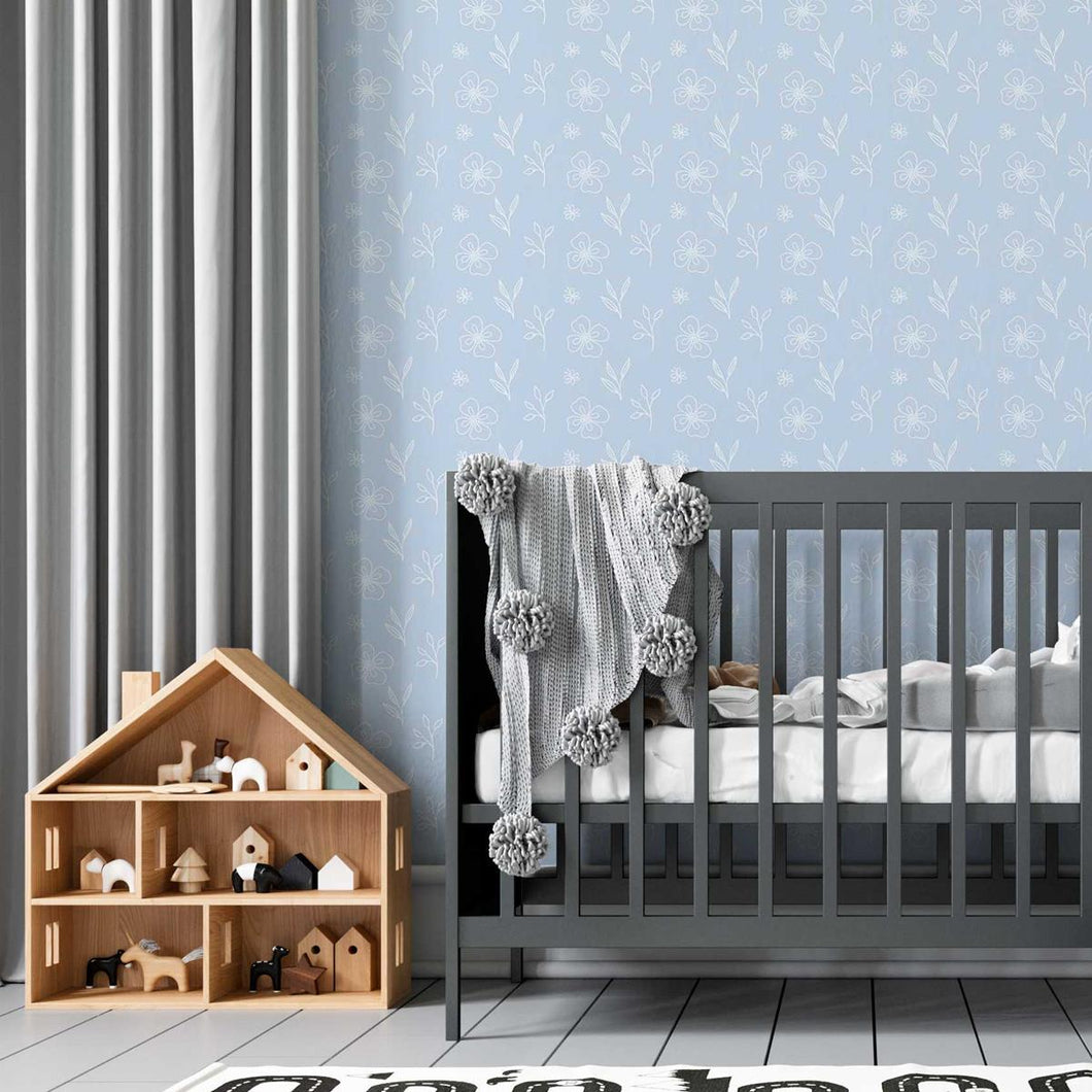 Flowers and Leaves Blue Peel & Stick Wallpaper N05277