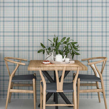 Load image into Gallery viewer, Cream and Blue Plaid Peel &amp; Stick Wallpaper N06038

