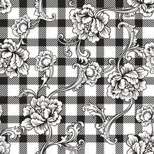 Load image into Gallery viewer, Plaid with Flowers Peel &amp; Stick Wallpaper N06042
