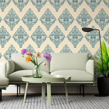 Load image into Gallery viewer, Damask Blue and Beige Peel &amp; Stick Wallpaper N06053
