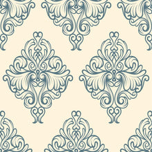 Load image into Gallery viewer, Damask Blue and Beige Peel &amp; Stick Wallpaper N06053
