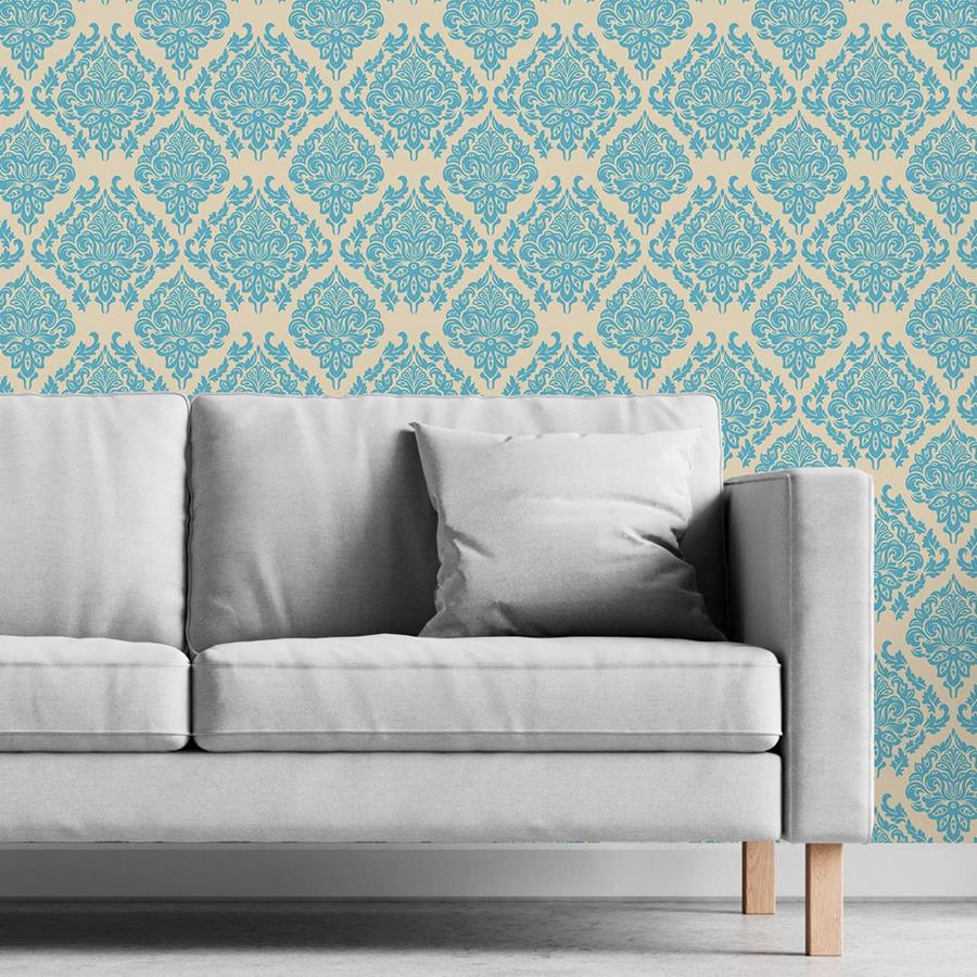 Damask Classic Blue and Beige Peel & Stick Wallpaper N06058
