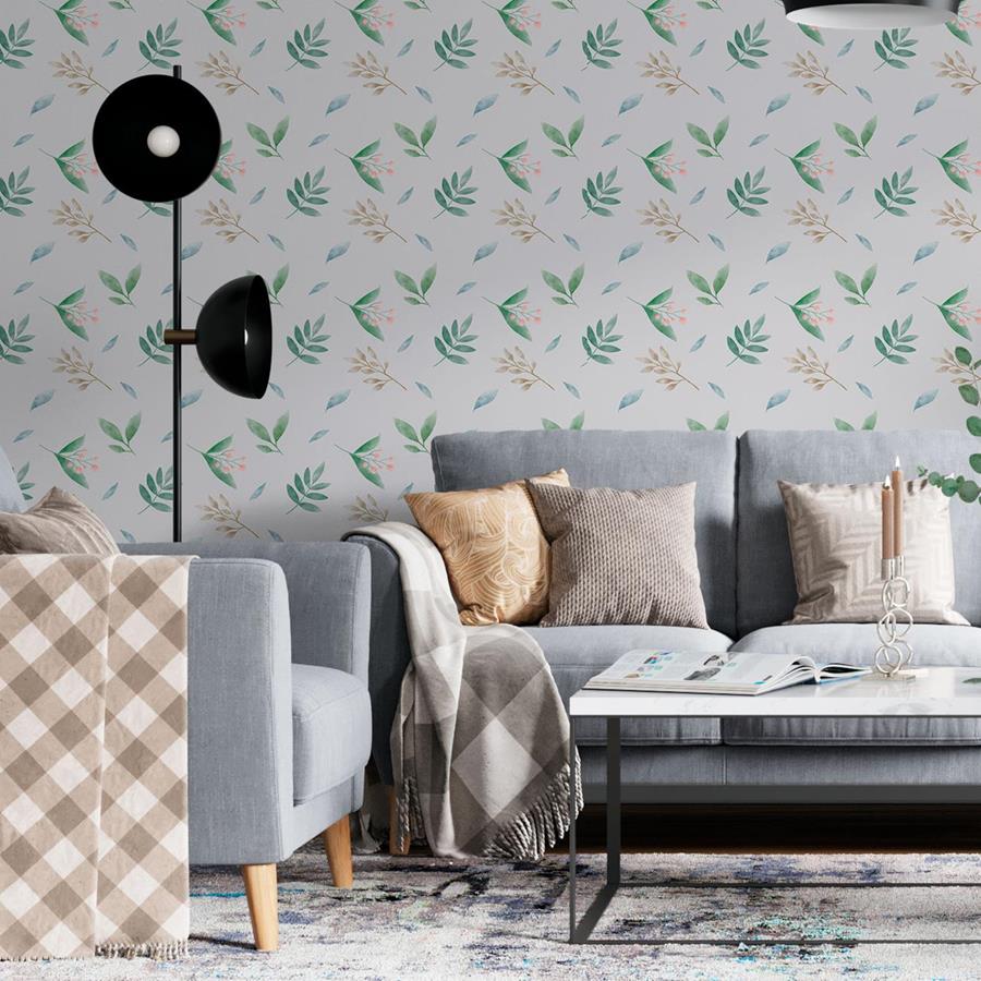 Leaves and Flowers Watercolor Peel & Stick Wallpaper N06070