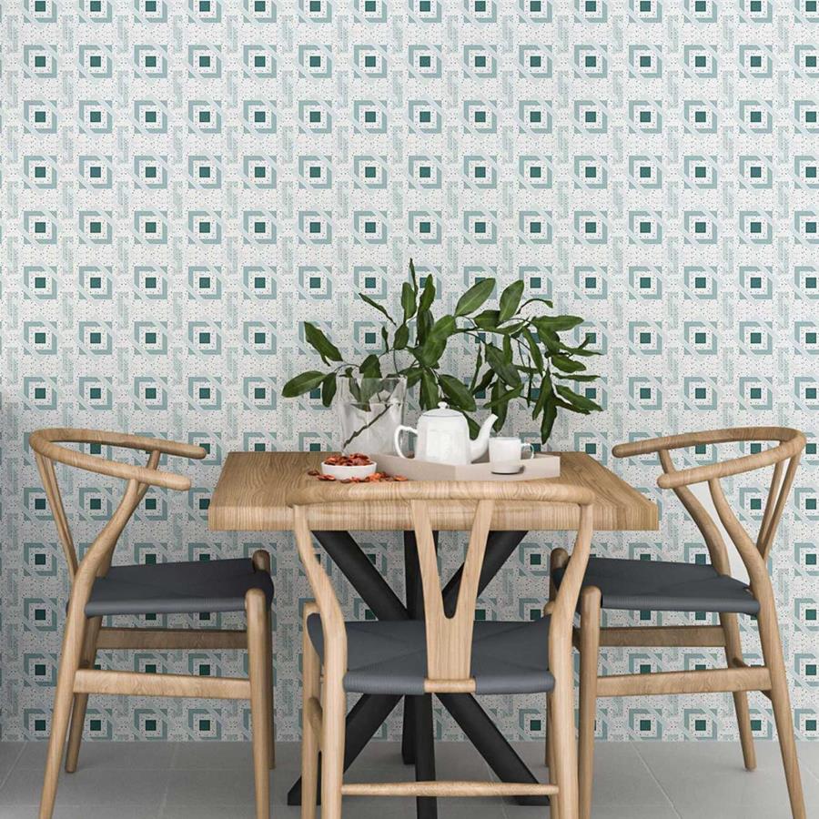 Geometric Blue and Gray Peel & Stick Wallpaper N06079