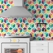 Load image into Gallery viewer, Colorful Cubes White Peel &amp; Stick Wallpaper N06100
