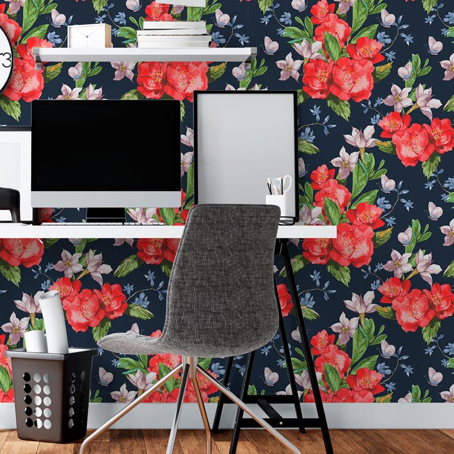 Floral Black Peel & Stick Wallpaper N06102