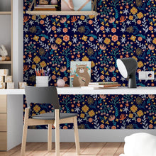 Load image into Gallery viewer, Flowers and Leaves Dark Peel &amp; Stick Wallpaper N06105
