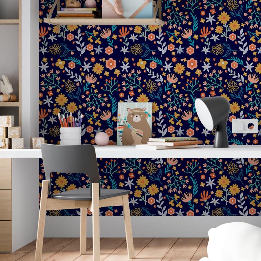 Flowers and Leaves Dark Peel & Stick Wallpaper N06105