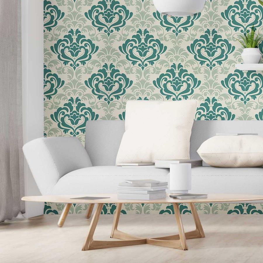 Damask Green and Beige Peel & Stick Wallpaper N06109