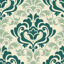 Load image into Gallery viewer, Damask Green and Beige Peel &amp; Stick Wallpaper N06109

