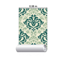 Load image into Gallery viewer, Damask Green and Beige Peel &amp; Stick Wallpaper N06109
