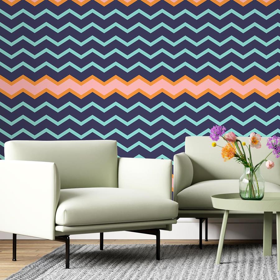 Chevron Blue Pink and Orange Peel & Stick Wallpaper N06121