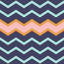 Load image into Gallery viewer, Chevron Blue Pink and Orange Peel &amp; Stick Wallpaper N06121
