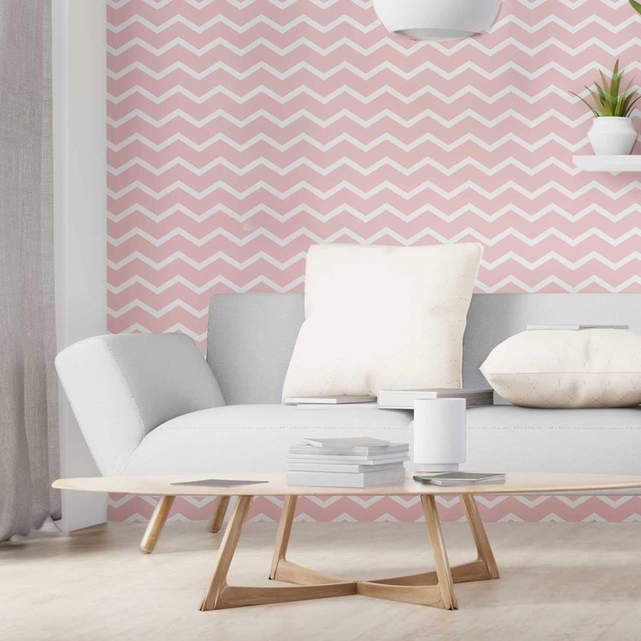 Chevron Pink and White Peel & Stick Wallpaper N06123